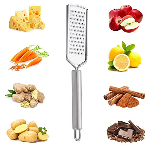 Rallador plano de acero inoxidable, 1 paquete, 23.5 cm, perfecto para rallar, ajo, queso parmesano, chocolate, rallador duradero y resistente al óxido, con agujero para colgar (1 unidad)