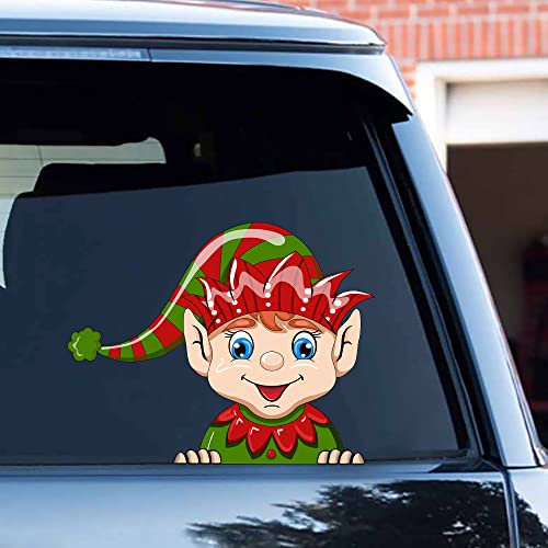 Leniutor 2 Stück Weihnachtselfen-Auto-Aufkleber, niedlicher Weihnachtsmann, Rentier, Schneemann, Aufkleber für Autofenster, Stoßstangen, Weihnachten, Autozubehör, Dekorationen (Elf)