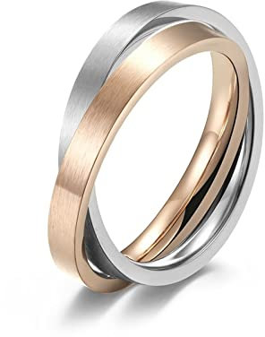 Wycian Ring Rosegold Verlobung, Ringe Edelstahl Frauen Doppelring Doppelring Größe 60 (19.1) Jubiläums Geschenk für Freund Freundin