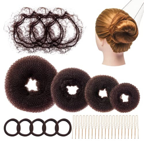 Lictin Donuts Haarknoten, Haar-Accessoires für Damen, mit 3 unsichtbaren Haarnetzen, 4 Dutt-Machern, 5 elastischen Haarbändern, 20 U Haarnadeln