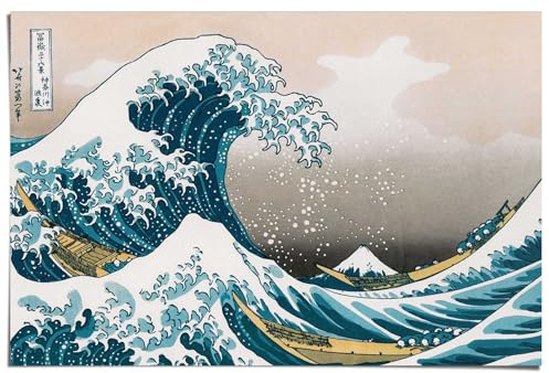 REINDERS Poster, Große Welle - Hokusai, Wohnzimmer, Poster, Wanddeko, Room Decor, Bilderdruckpapier, Blau, 61 x 91,5