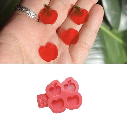 MelbMolds Moule en silicone pour résine époxy en forme de mini pomme : Créez des porte-clés, des boucles d'oreilles (clou et paire), des breloques, des bagues, des bracelets et des bijoux DIY