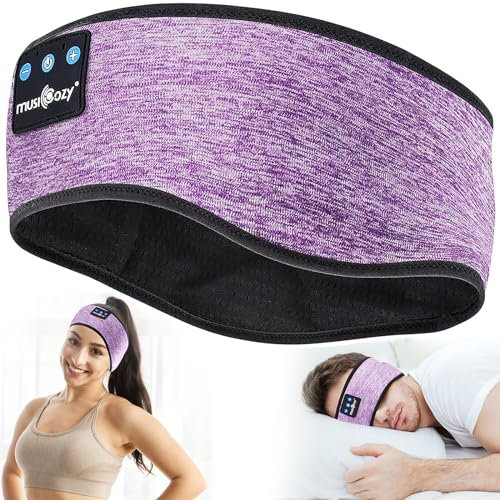 MUSICOZY Schlafkopfhörer Bluetooth 5.4, Schlaf Kopfhörer Sport-Kopfhörer 14+STD Spielzeit Kopfhörer Schlafen mit HiFi-Stereo, Ergonomisch Tech Gadgets für Seitenschläfer (Violet, L)