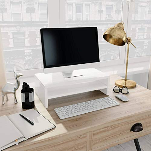 JUNZAI Monitorständer, Monitorständer, Bildschirmerhöhung, Monitorerhöhung, Monitor Erhöhung Schreibtisch, Monitor Erhöhung, Hochglanz-Weiß 42×24×13 cm Spanplatte