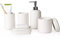 NOVAJOY Set da bagno in ceramica – 5 pezzi, organizer da bagno con dispenser di sapone, portasapone, porta spazzolino, contenitore di cotone, set di decorazione da bagno di alta qualità (beige bianco)