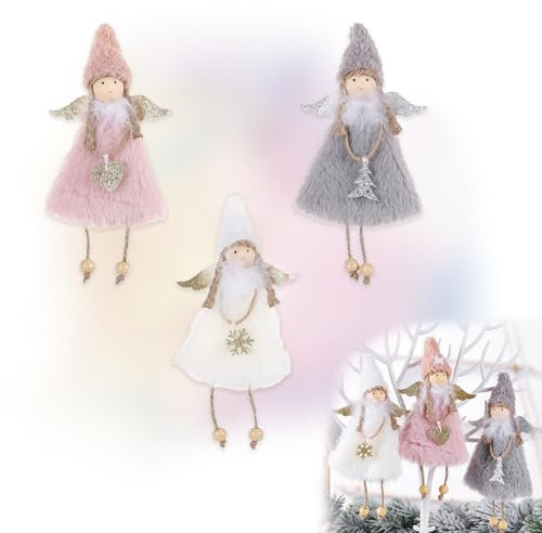 Anhänger aus Plüsch als Weihnachtsbaum Dekoration,xlwen 3 Stück Weihnachtsengel Anhänger,Weihnachtsengel Puppen für Thanksgiving Day Christmas Holiday Party Home (Engel mit Flügeln)