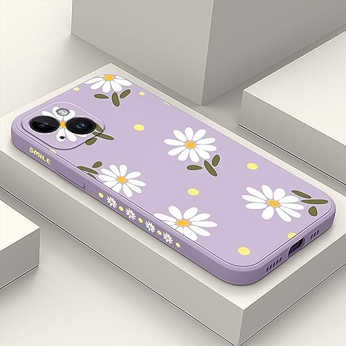 LEECG für iPhone 14 hülle, Kreative Blumenmuster Designs weiche Anti Scratch Microfiber Lining innen, Slim Fit Silikon Soft Handyhülle für iPhone 14-Gänseblümchen Violett