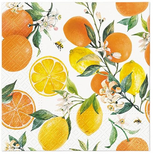 20 Servietten Früchte Zitrusfrüchte in gelb und orange als Tischdeko. Papierservietten mit Motiv. Auch für Decoupage und Serviettentechnik 33x33cm