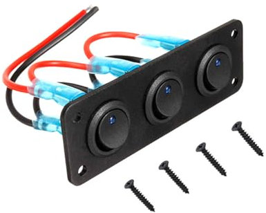 CGEAMDY 3 Gang Pulsante Interruttore Rotondo, 3 Gruppi Pannello interruttori a levetta LED, 3 Gang Rocker Toggle Switch Panel, Pannello Interruttore a Bilanciere Con Luce LED Blu per Auto, per Camion