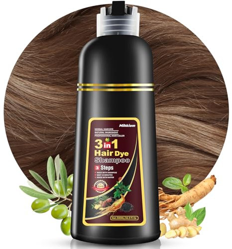 3-in-1 Dunkelbraunes Haarfärbe-Shampoo für Frauen und Männer, 100% Farbe zum Abdecken von grauem Haar, natürliches graues Shampoo auf Pflanzenbasis, Haarfärbe-Shampoo