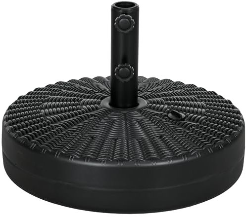 Outsunny Base de Sombrilla Redondo Soporte para Parasol Rellenable de Agua 22 kg y Arena 29 kg para Poste de Parasol de Ø38/48 mm Superficie de Imitación de Ratán Ø51x36 cm Negro