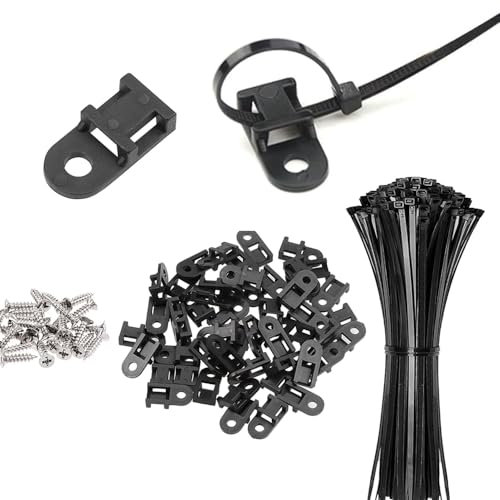 Set di 60 supporti per fascette fermacavi nere da 15,2 cm, base per fascette nere e vite autofilettante, clip per cavi, organizer