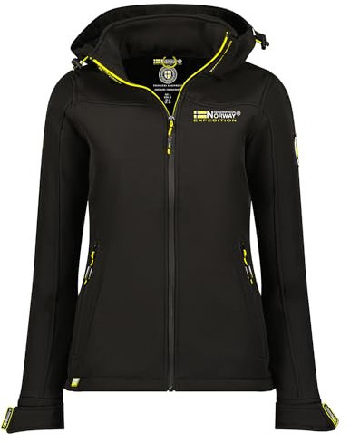 Geographical Norway takeni lady Veste Softshell Capuche Femme Impermeable Outdoor - Blouson Coupe Vent Resistant - Activites En Exterieur Randonnee Ski Automne Hiver Printemps (Noir L)