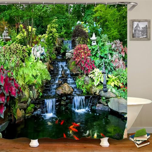 JIANGLANY Garden Shower Curtain Outdoor Green Waterproof Shower Curtains for Bathroom Quick Dry Machine Wash Dry Landscape Shower Curtain for Shower, Garage and Garden Fence (2, 180x180cm)