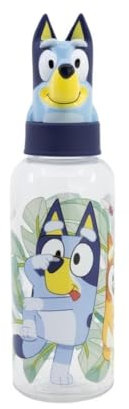 My sweety pop - Botella de plástico para niños, guardería infantil, escuela de vacaciones, comida de 25 cm, 560 ml, hidratación, idea de regalo, 3D, sin BPA (Bluey - Transparente)