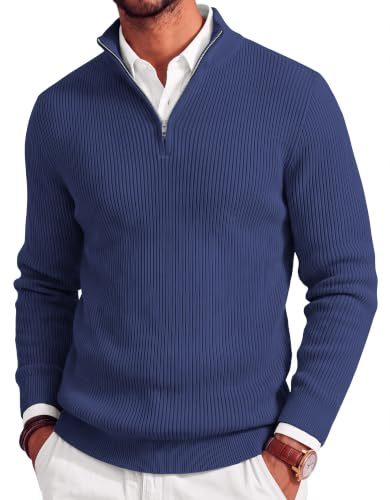 COOFANDY Pull Homme en Tricoté 1/4 Zip Pullover Sweater, Pull d'hiver Manches Longues Chaudes Pulls pour Homme avec Col Montant et Fermeture à Glissière