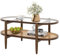 COSTWAY Table Basse Bois, Table Basse Salon en Verre, Cadre en Bois Courbé, Design Cannage en Rotin PE, Table de Salon Organique, Ovale, 90x50x45cm