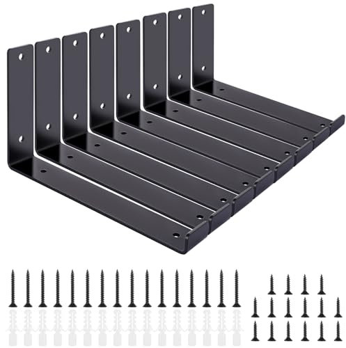 AHAQU 8PCS Heavy Duty Shelf Brackets, 250x140mm Scaffold Board Shelf Brackets, 4mm Thick Metal Shelf Brackets for Wall Shelves Support, DIY Floating Shelf, Scaffold Board Shelving- Black