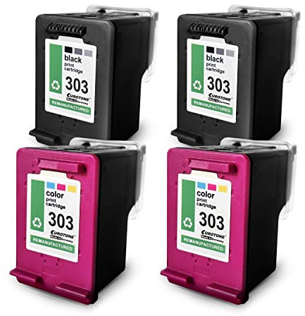 E.T. Tintenpatronen 4X kompatibel für HP 303 Envy Inspire 7221 e ersetzen 303XL Black + Color