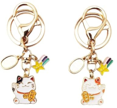 QEQSHQO 2 Pièces Chat Porte-Bonheur, Pendentif Porte-Bonheur Chat, Maneki Neko Style Japonais, Porte Bonheur Japonais, Porte Clef Kawaii, pour Sacs à Main, Cadeaux (style aléatoire)