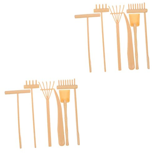 KONTONTY 2sets Zen Garden Accessories Set Table Rake Yellow Garden Rake Set Zen Tray Tools 6pcs*2