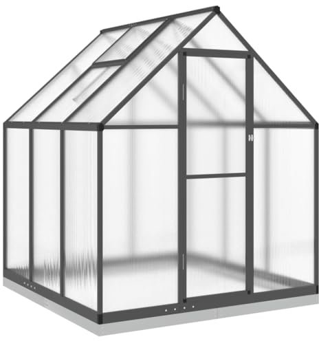 Serre de Jardin en Aluminium et Polycarbonate pour Potager Exterieur, Serre à semis avec Lucarne et Porte, Serre Hivernage Tente Abri pour Les Plantes, Anthracite 169x169x202 cm