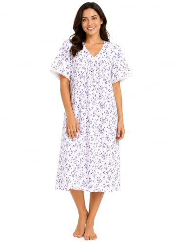Tesmark Camisón floral de incontinencia con espalda abierta para mujer, para problemas de continencia, vestido de maternidad, camisón de polialgodón para mujer, talla 36-30