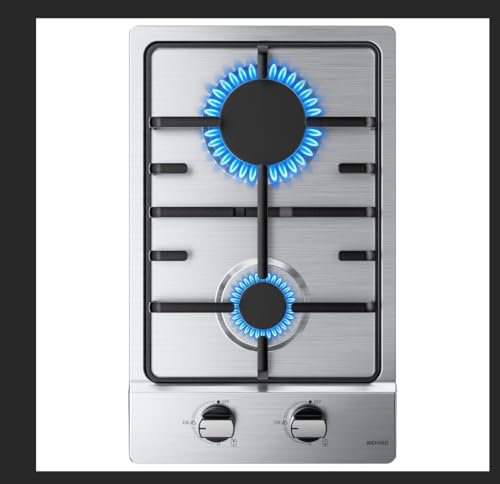 WEHIMO Piano Cottura a Gas 2 Fuochi Inox Da Incasso, 3700W, Protezione Flame-Out, Accensione Elettrica, Gas Naturale/Propano/Butano