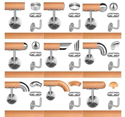 Buche leicht gedämpft Holzhandlauf Ø 42,4 mm Wandhandlauf, 90 cm - 400 cm, Personalisierbar, verschiedene Endkappen in Edelstahl od. Holz, Geländer, Wandlauf