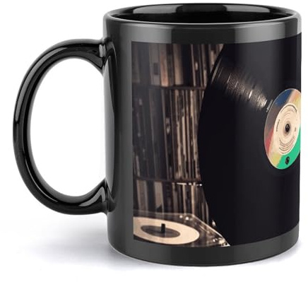 DWTJKMS Vinyl Records Coffee Mugs Large Ceramic Mug with Handle Porcelain Novelty Mug Print Pattern Tea Cup Cute Milk Cup Funny Coffee Cups for Men Women Dishwasher Safe