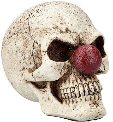Figuren Shop GmbH Totenkopf Figur Clown – grinsender Schädel mit roter Nase, Gothic Deko Skulptur 12 cm