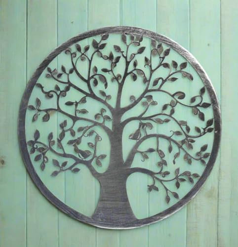 Marissa's Garden & Gift Metal Tree of Life Wall Art, Round Decorative Sculpture, Grey Finish, 60cm powder coated indoor/outdoor