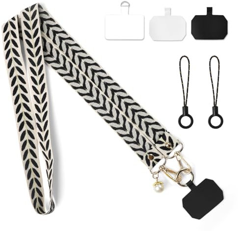 GTNCE Handykette Universal Handyband zum Umhängen, Verstellbares Handyband mit Karabiner & Patch, Crossbody Lanyard für Handyhülle, Verstellbar Schlüsselband, Breites Handy Umhängeband