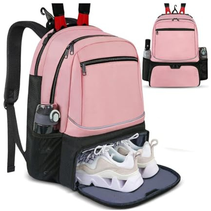 Large Tennis Backpack with Fence Hook - Badminton Racquet Bags with Separate Shoe Compartment for Women and Men, Side Mesh Pocket for Tennis Balls, Holds 2 Racquets for Sports Enthusiasts