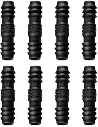 8 Pieces 1/2 Inch (16mm) Garden Barbed Connector Hose Connectors Hose End Stop Plastic Drip Irrigation Hose Connector, Black(Joiner)