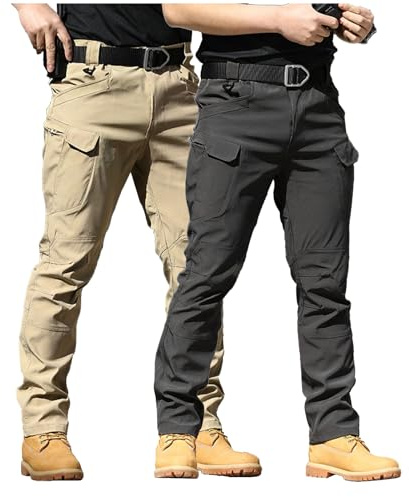 POIUIYQA Lot de 2 Pantalon Tactique Homme Cargo Treillis Militaire Randonnée Chasse Pantalon de Travail Pantalon Cargo Homme Tactique Combat Stretch Extensible Séchage Rapide (Pas de Ceinture)