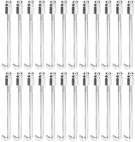 HilBeliFU 24Pcs Banjo Hooks Nuts Set, 2.5in Adjustable Metal Banjo Hook Brackets, Chrome Plated Round Hook Parts, Silver Musical Instrument Accessories for Ukulele