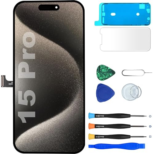 MP+ für iPhone 15 Pro Display Reparaturset, [FHD] [Face ID][TrueTone] LCD Bildschirm Ersatz mit 3D Touch & Vormontiertem Rahmen,inkl. Werkzeug & Kleber,DIY Touchscreen Reparaturkit