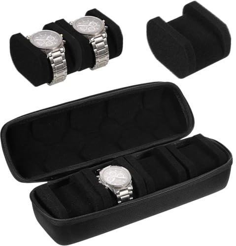 Lansls Hartschalen Uhren-Reiseetui 4 Fächer, Robustes Eva Uhrenbox Organizer Mit Anti-Bewegungs-Kissen, Tragbare Aufbewahrung Für Herren & Damen Smartwatches (Schwarz)
