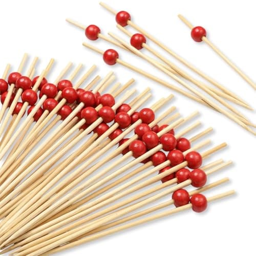 YIPFEN 100 Pezzi Spiedini da Cocktail, Set per Snack, Spiedini di Frutta, Accessori per Cocktail, Finger Food per Bambini, per Barbecue, Compleanni, Matrimoni, Feste (12cm) (Perline di Legno)