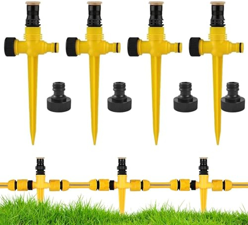 NiceNaiils 4 Pezzi Irrigatore da Giardino, Irrigatore d'acqua Rotante a 360° Sistema di Irrigazione Circolare Automatico Regolabile per Giardino, Prato, Piante, Ortaggi e Fiori Pastorale