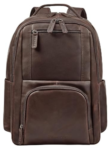STILORD Evan Großer Business Rucksack Herren Leder Laptoprucksack 15.6-16 Zoll | Vintage Lederrucksack Männer Echtleder Arbeitsrucksack mit vielen Fächern, aufsteckbar Farbe:zamora - braun