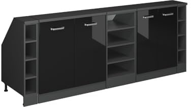 Vicco Dachschrägenschrank-Set Rion, Schwarz Hochglanz/Anthrazit, B210 x T60 cm 5er Set, platzsparend für Dachschrägen