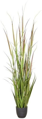 CREATIV green Künstlicher Grasbusch Ziergras Schilfgras Pampasgras Cortaderia 150 cm grün Purpur im Kunststofftopf 16 x 15 cm – großes dekoratives Kunstgras für Wohnzimmer und Büro