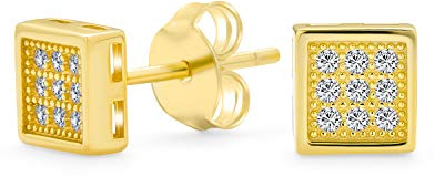 Geometrische Quadratische Kubische Zirkonia Micro Pave CZ Ohrstecker Für Männer Und Frauen Vergoldet .925 Sterlingsilber 5MM