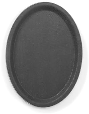 HENDI Serviertablett, Tablett, Temperaturbeständig von -10° bis 100°C, Gastro Tablett, Polyester glasfaserverstärkt, oval, Antirutschbeschichtung, Schock- und bruchfest, 160x230x(H) 12mm, Schwarz