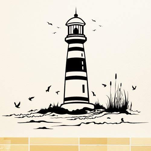 Wandtattoo Loft Wandaufkleber Leuchtturm maritimer Wandaufkleber Schilf Möwen / 30 Farben / 4 Größen