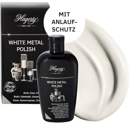 Hagerty White Metal Polish Nettoyant Pour L'Acier, L'Inox Et Le Chrome I Produit D'Entretien Efficace À Effet Instantané Idéal Nettoyer L'Évier, Frigo, Four La Cafetière , Noir 250 Ml (Lot De 1)