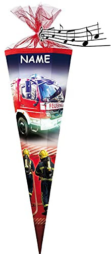 alles-meine.de GmbH Sound Modul ! - Schultüte - Feuerwehr Auto - 70 cm - rund - incl. Namen - Tüllabschluß - Zuckertüte - mit/ohne Kunststoff Spitze - für Jungen - Rettun..