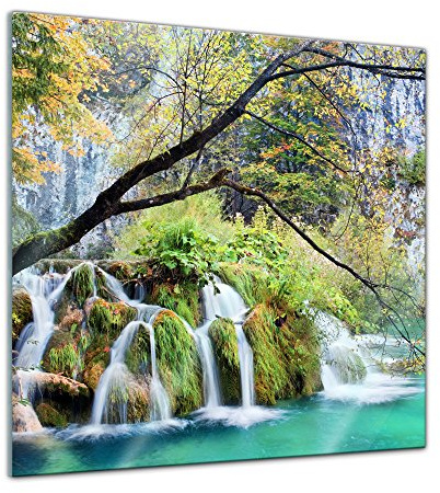 Bilderdepot24 Glasbild - Wasserfall im Herbst - 30x30 cm - Deko Glas - Wandbild aus Glas - Bild auf Glas - moderne Glasbilder - Glasfoto - Echtglas